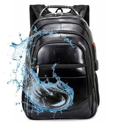 Imagem de Mochila de Couro Preta Grande Notebook Escolar Masculina/Feminina
