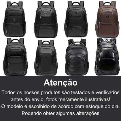 Imagem de Mochila de Couro Preta Grande Notebook Escolar Masculina/Feminina