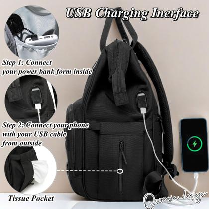 Imagem de Mochila de Fraldas QWREOIA para Papais e Mamães - Com Porta USB