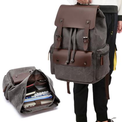 Imagem de Mochila de Lona com Partes em Couro e Compartimento Para Notebook de Até 15.6 Polegadas Impermeável Resistente