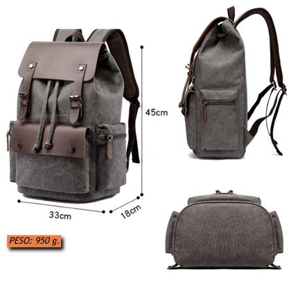 Imagem de Mochila de Lona com Partes em Couro e Compartimento Para Notebook de Até 15.6 Polegadas Impermeável Resistente