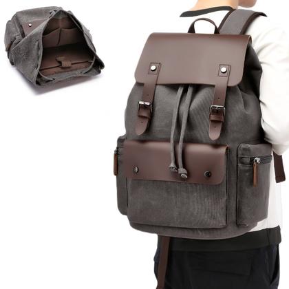 Imagem de Mochila de Lona com Partes em Couro e Compartimento Para Notebook de Até 15.6 Polegadas Impermeável Resistente