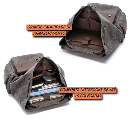 Imagem de Mochila de Lona com Partes em Couro e Compartimento Para Notebook de Até 15.6 Polegadas Impermeável Resistente