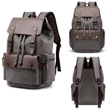 Imagem de Mochila de Lona com Partes em Couro e Compartimento Para Notebook de Até 15.6 Polegadas Impermeável Resistente