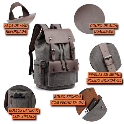 Imagem de Mochila de Lona com Partes em Couro e Compartimento Para Notebook de Até 15.6 Polegadas Impermeável Resistente