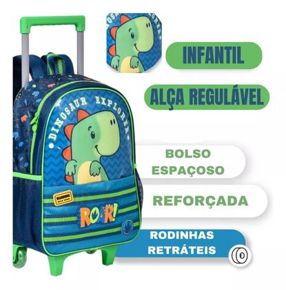 Imagem de Mochila De Rodinha Dino Menino Mala Estojo Lancheira Costas