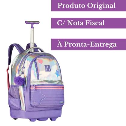 Imagem de Mochila De Rodinha Holográfica Espaçosa Rebecca Bonbon Escolar Juvenil Original Licenciada Com Chaveiro Decorativo Clio
