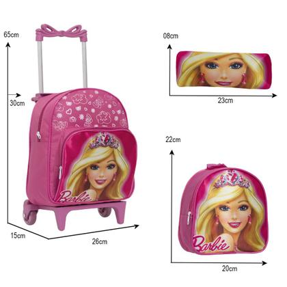 Imagem de Mochila de Rodinha Menina Barbie Tam P + Lancheira + Estojo