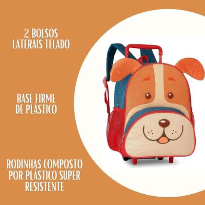Imagem de Mochila De Rodinhas Cachorro Vermelho/Azul 15'' Infantil Pets Oficial Dog - Super Resistente - Clio