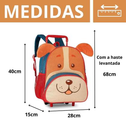 Imagem de Mochila De Rodinhas Cachorro Vermelho/Azul 15'' Infantil Pets Oficial Dog - Super Resistente - Clio