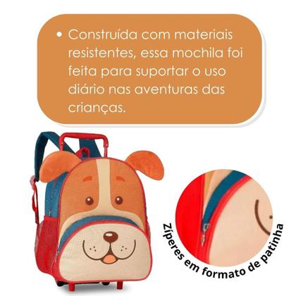 Imagem de Mochila De Rodinhas Cachorro Vermelho/Azul 15'' Infantil Pets Oficial Dog - Super Resistente - Clio