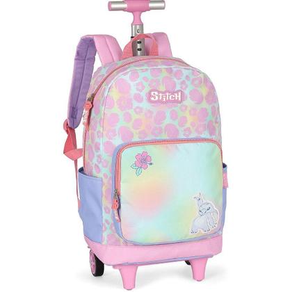 Imagem de Mochila de Rodinhas Com Alça Luxcel Stitch Flores Rosa