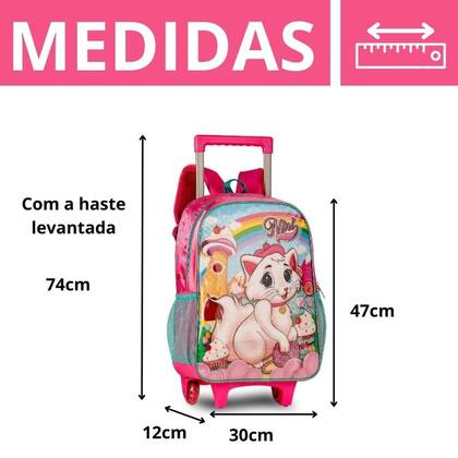 Imagem de Mochila de Rodinhas Costas Escolar Gatinha Nini + Lancheira E Estojo - Clio