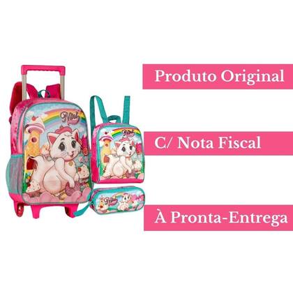 Imagem de Mochila de Rodinhas Costas Escolar Gatinha Nini + Lancheira E Estojo - Clio