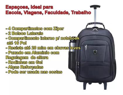 Imagem de Mochila de Rodinhas Executiva Universitária Notebook Viagem Trabalho - BZ