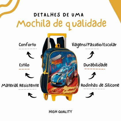 Imagem de Mochila De Rodinhas Fast Machine Carro Carrinho Infantil Escolar/Passeio - Clio