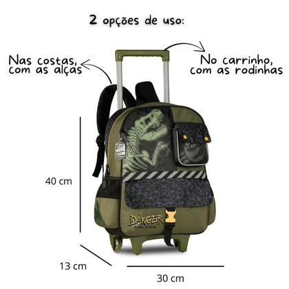 Imagem de Mochila de Rodinhas Infantil Dinossauro T-Rex Escolar Menino