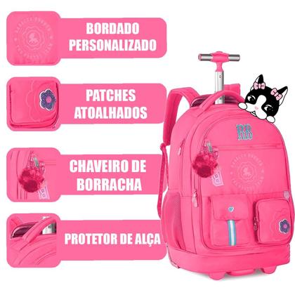 Imagem de Mochila De Rodinhas Juvenil Rebecca Bonbon Moda Meninas Volta Aulas Chaveiro Pompom Viagens Passeios