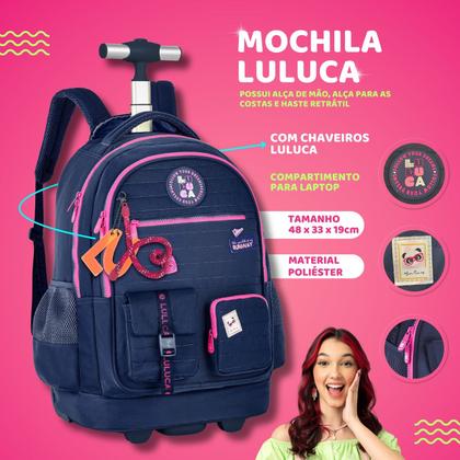 Imagem de Mochila De Rodinhas Luluca Bolsa Escolar Com Chaveiro Menina