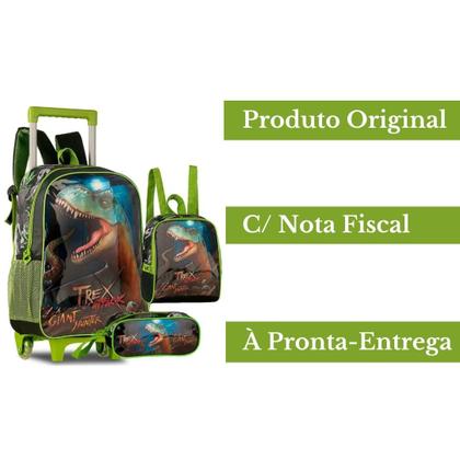 Imagem de Mochila De Rodinhas T-Rex C/ Lancheira Térmica E Estojo - Dino Dinossauro - Escolar Infantil  - Clio