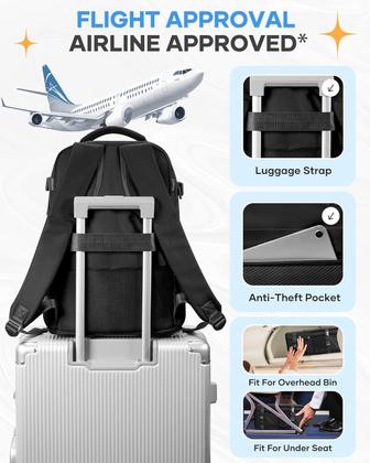 Imagem de Mochila de Viagem de Avião Impermeável Bagagem de Mão Ergonômica Porta Notebook 15.6 Polegadas