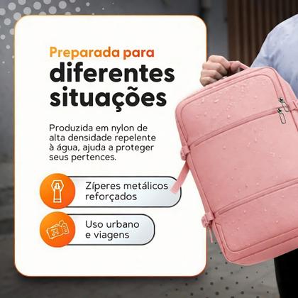 Imagem de Mochila de Viagem Expansível Bagagem de mão Impermeável Compartimentos P Notebook / Sapato Rosa