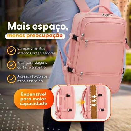 Imagem de Mochila de Viagem Expansível Bagagem de mão Impermeável Compartimentos P Notebook / Sapato Rosa