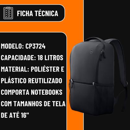 Imagem de Mochila Dell EcoLoop Essential CP3724 na Cor Preta com Capacidade para Notebook de até 15,6 polegadas