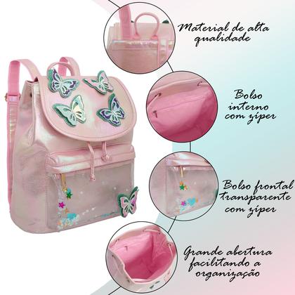 Imagem de Mochila Escola Creche Infantil Juvenil Menina Glitter Brilhante Borboleta Lili July