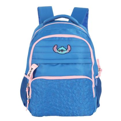 Imagem de Mochila Escola Menina Costas Azul Stitch e Estojo Divisórias