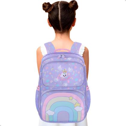 Imagem de Mochila Escolar Bolsa Colorida Arco-Iris Grande Moda Lilás