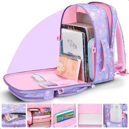 Imagem de Mochila Escolar Bolsa Colorida Arco-Iris Grande Moda Lilás