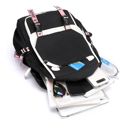 Imagem de Mochila Escolar Com Porta Usb À Prova D'água Estilo Kawai Juvenil Coreano com Chaveiro Pelúcia