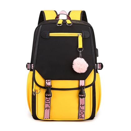 Imagem de Mochila Escolar Com Porta Usb À Prova D'água Estilo Kawai Juvenil Coreano com Chaveiro Pelúcia