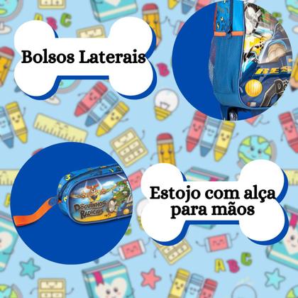 Imagem de Mochila Escolar Com Rodinhas Infantil Lancheira E Estojo Bolsa Reforçada Para Menino Dogs Clio Style