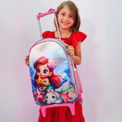 Imagem de Mochila Escolar com Rodinhas Infantil Resistente Juvenil Coral Leve e Durável
