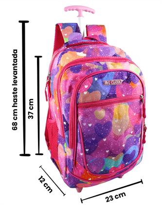 Imagem de Mochila Escolar com Rodinhas Menina Bolsa Infantil Lancheira térmica e Estojo Grande