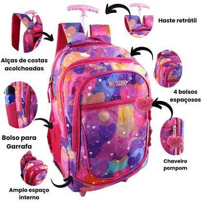 Imagem de Mochila Escolar com Rodinhas Menina Bolsa Infantil Lancheira térmica e Estojo Grande