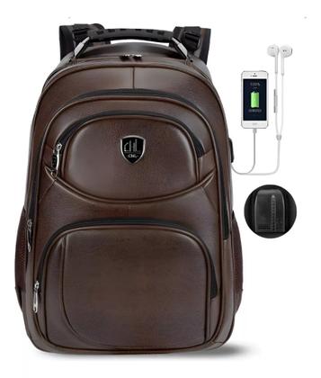 Imagem de Mochila Escolar Couro Impermeável Grande Masculina marrom