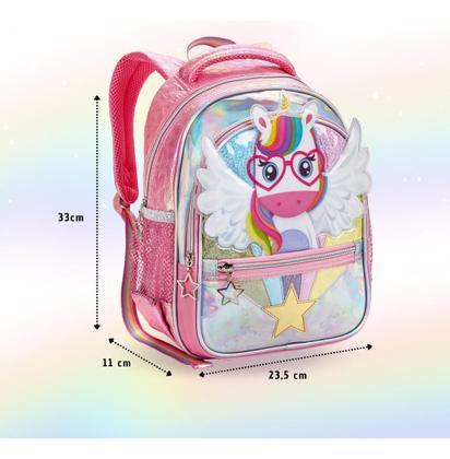Imagem de Mochila Escolar Creche Passeio Infantil Menina Unicórnio 3D Holográfica