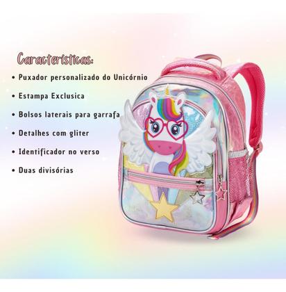 Imagem de Mochila Escolar Creche Passeio Infantil Menina Unicórnio 3D Holográfica