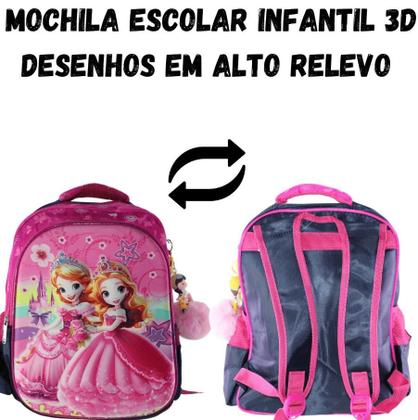 Imagem de Mochila escolar de Princesa 3D de costas infantil menina