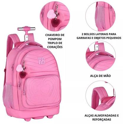 Imagem de Mochila Escolar de Rodinhas Rebecca Bonbon RB24673 Rosa