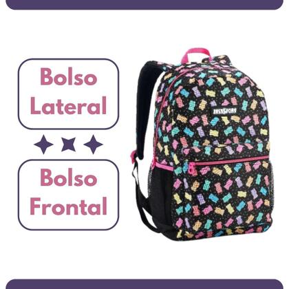 Imagem de Mochila Escolar Denlex com Bolso Frontal Lateral Resistente Volta as Aulas Faculdade Universidade