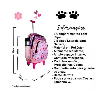 Imagem de Mochila Escolar Feminina De rodinhas Cachorrinho Rosa