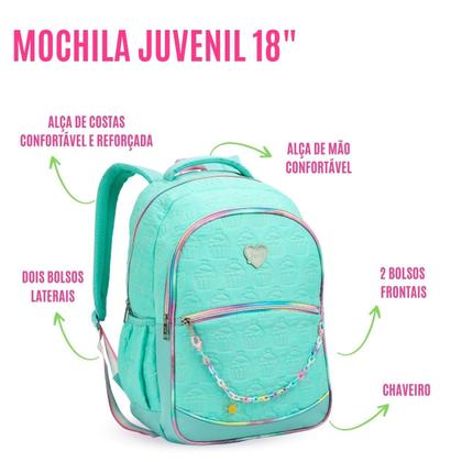 Imagem de Mochila Escolar Feminina Fashion Criança Infantil Grande Ajustável Resistente Passeio Viagem