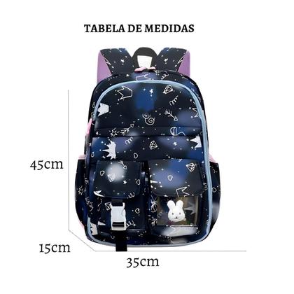 Imagem de Mochila Escolar Feminina Juvenil Colorida Ursinho Pelucia Trava de Segurança Impermeavel Forrada Alça Acolchoada Moderna Moda Resistente Reforçada