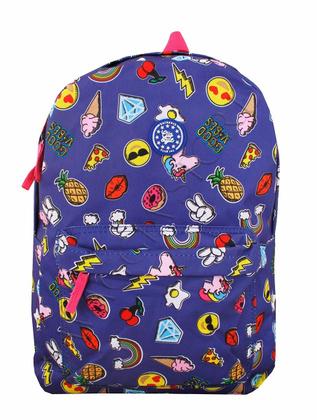 Imagem de Mochila Escolar Feminina Unicórnio Emoji Patches Azul