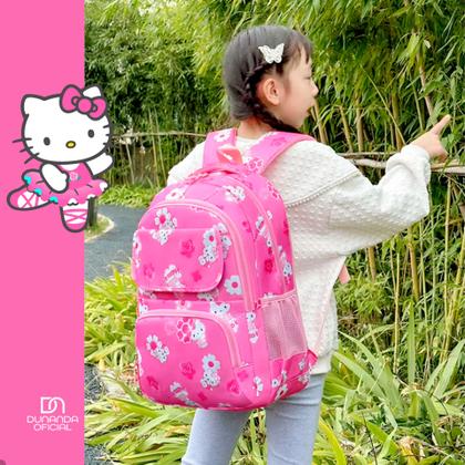 Imagem de Mochila Escolar Hello Kitty Infantil Feminina Reforçada Resistente Bolsa com Zíper e Alças Acolchoadas
