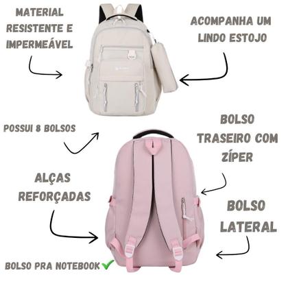 Imagem de Mochila Escolar Impermeável Bolsa Grande Reforçada Notebook